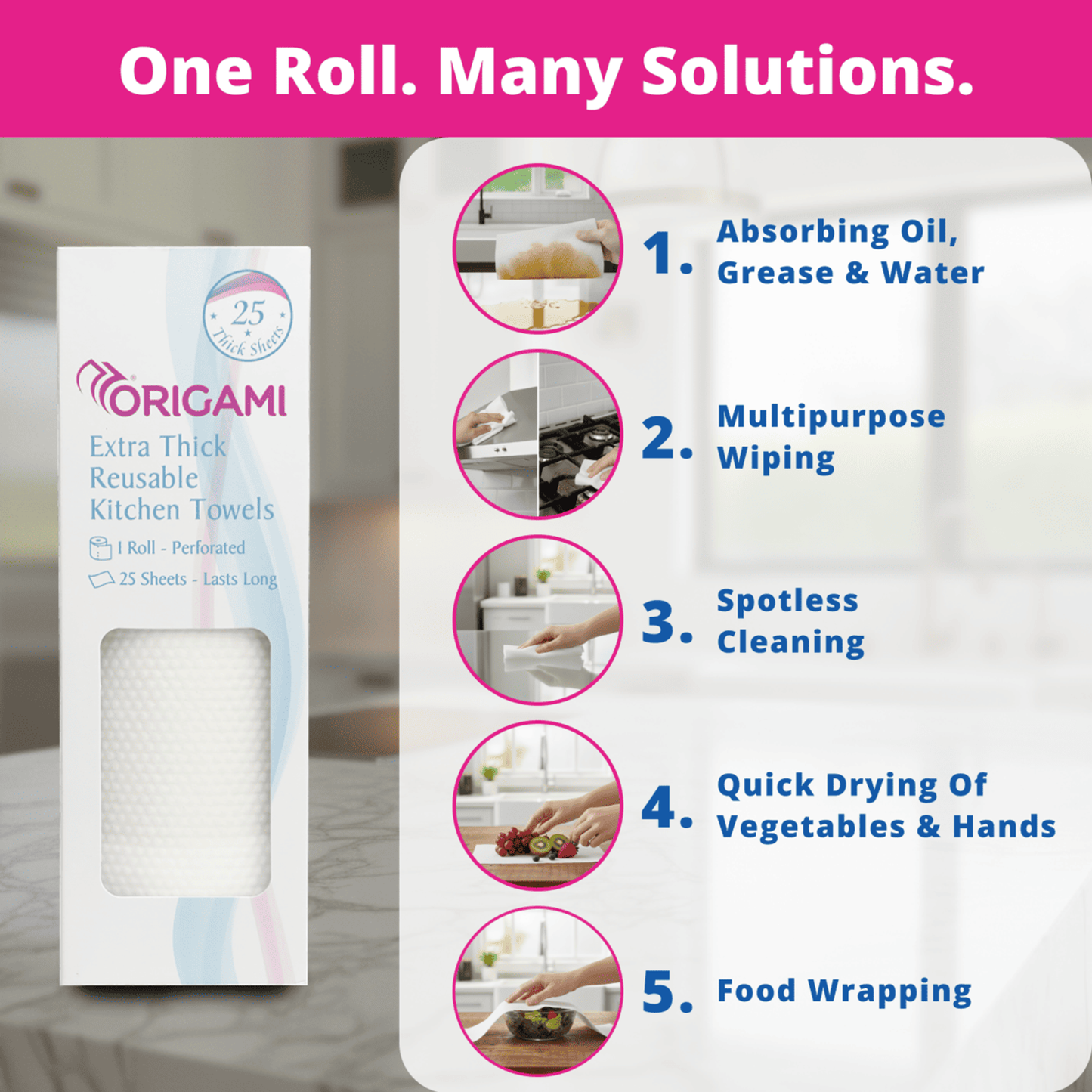 Origami Non-Woven Kitchen Towel | Pack of 1 | 25 Pulls Each