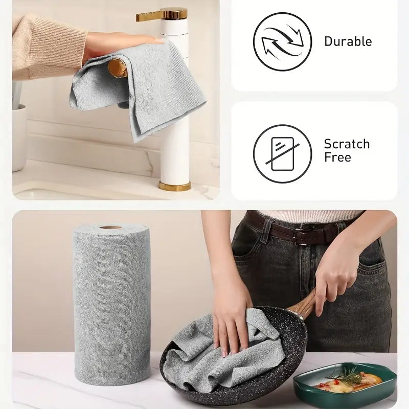 Microfiber Cleaning Cloth Roll 20 Pcs, Reusable Kitchen Towel Roll, Ultra Absorbent Lint Free Washable Kitchen Cleaning Cloth, Tearable Dusting & Glass Cleaning Cloth, 25 x 25 cm