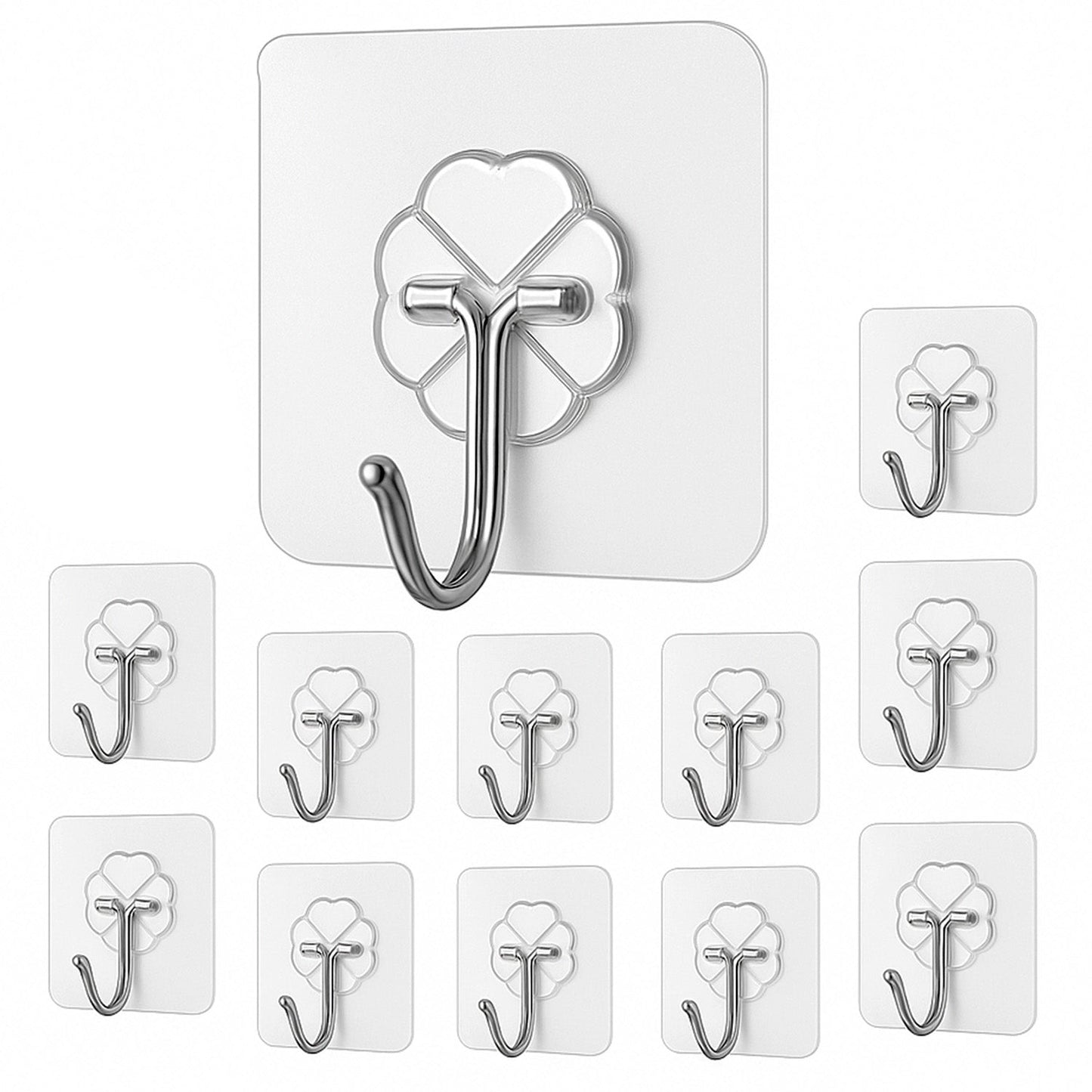 Self Adhesive Wall Hooks- 30 Pcs Heavy Duty Wall Hooks for Hanging | Nail Free Sticky Hooks for Wall Heavy Items Without Drilling, Transparent Wall Hanger Hook (Flower Hook, 30)
