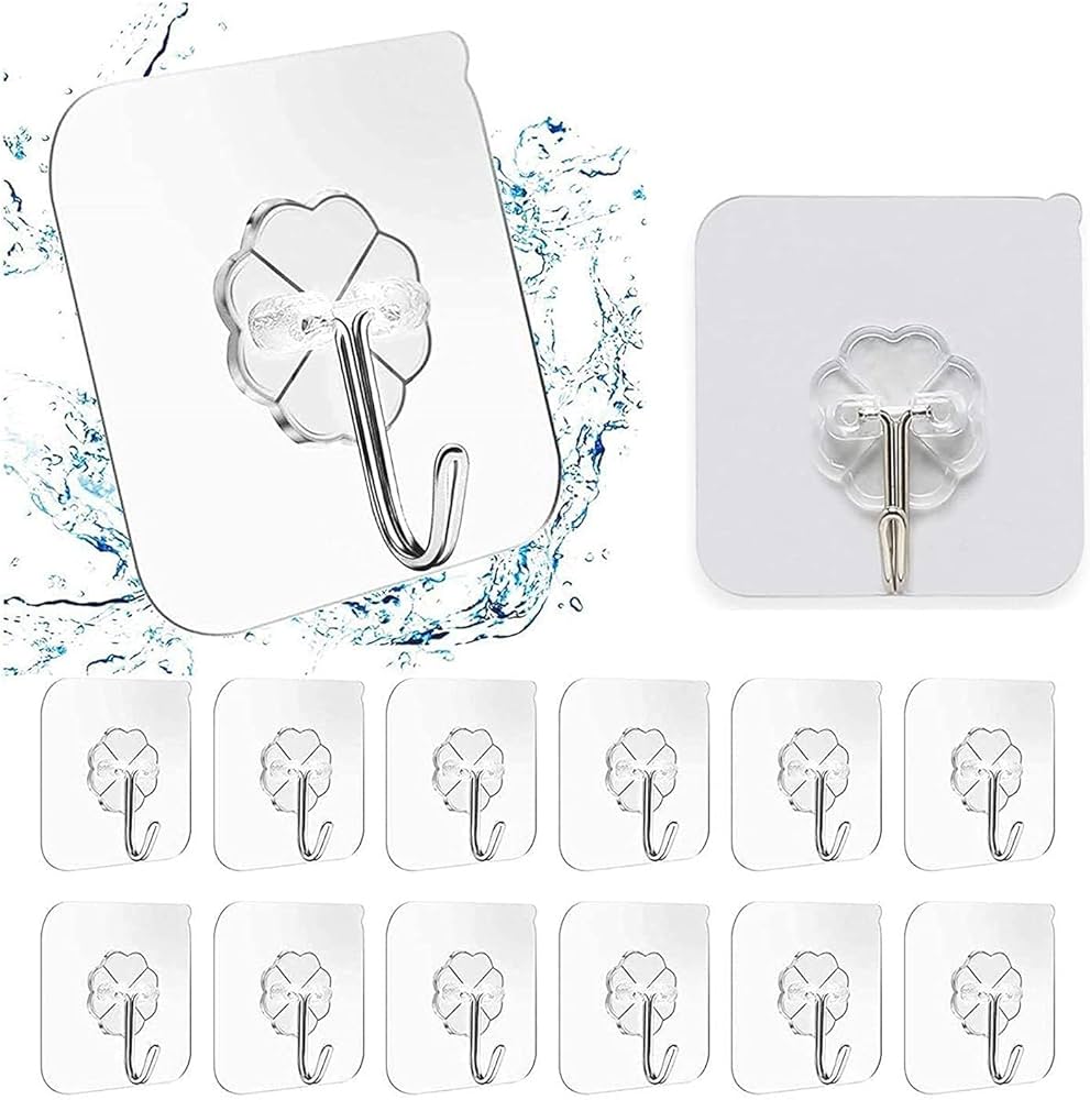 Self Adhesive Wall Hooks- 30 Pcs Heavy Duty Wall Hooks for Hanging | Nail Free Sticky Hooks for Wall Heavy Items Without Drilling, Transparent Wall Hanger Hook (Flower Hook, 30)