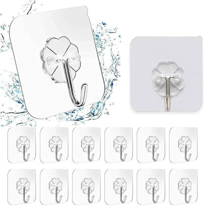 Self Adhesive Wall Hooks- 30 Pcs Heavy Duty Wall Hooks for Hanging | Nail Free Sticky Hooks for Wall Heavy Items Without Drilling, Transparent Wall Hanger Hook (Flower Hook, 30)